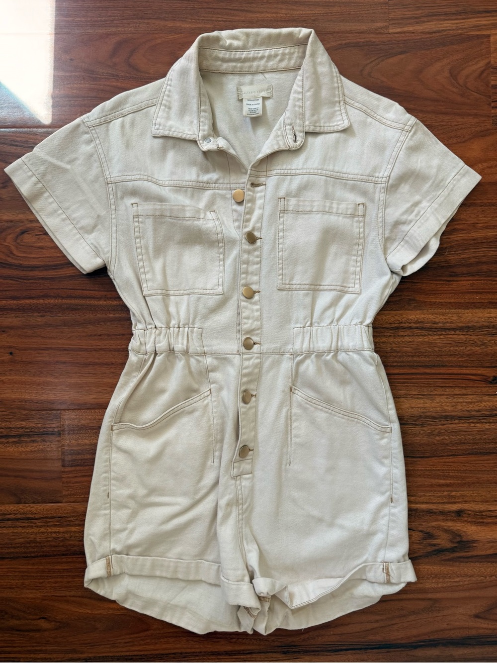 Altar'd State Cream Short-Sleeve Utility One-Piece Romper